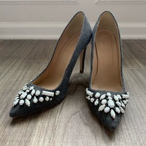 J. Crew Italian leather/wool embellished heels